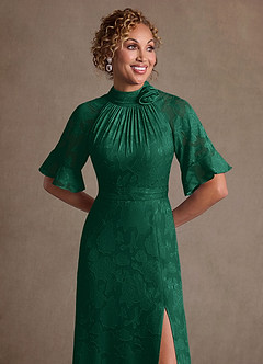 Azazie Hypatia Klänningar till brudens mor Klä Tubklänning i Blommig Utbrändhet Plisserad Smaragdgrön image6