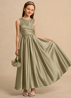Azazie Ducky Girls Formal Flower Girl Dresses Moss Green A-Line Pleated Stretch Satin Dress image1