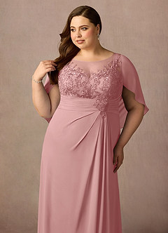Azazie Hera Mère de la mariée Robes Robe Trapèze en Mousseline de soie Capelette en dentelle Rose Poussiéreuse image11