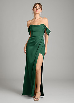 Azazie Johana Bridesmaid Dresses Dark Green Mermaid Off the Shoulder Stretch Satin Convertible Dress image6