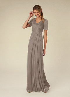 Azazie Bessie Kleider für die Brautmutter A-Linie Plissee Gittergewebe Kleid Taupe image3