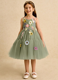 Azazie Osea Flower Girl Dresses Pistachio Ball-Gown Pleated Tulle Dress image4