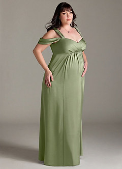 Azazie Rhea Maternity Bridesmaid Dresses A-Line Off-The-Shouler Pleated Stretch Satin Floor-Length Dress image10
