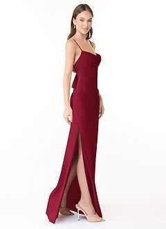 Azazie Mai Brautjungfernkleider Etui Plissee Chiffon Kleid Burgunderrot image3