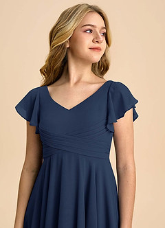 Azazie Caria Junior Dark Navy A-Line Pleated Chiffon Dress image4