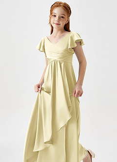 Azazie Omari Junior Lemon Sorbet A-Line Pleated Stretch Satin Dress image6
