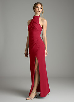 Azazie Jemma Vestidos de damas de honor Vestido de Escarlata de Gasa de Corte Recto con Plisado image3