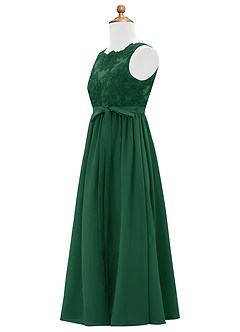Azazie Elly Junior Vestido de Verde Oscuro de Gasa de Corte En A con Encaje image8