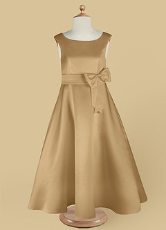 Azazie Lindy Flower Girl Dresses Gold A-Line Pleated Matte Satin Dress image13