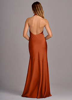 Azazie Lorena Bridesmaid Dresses Burnt Orange Mermaid Pleated Stretch Satin Dress image2