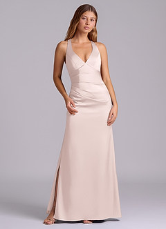 Azazie Amelie Abiti da Damigella Abito A-Line in Raso Elasticizzato Plissettato Rosa Rossore image1