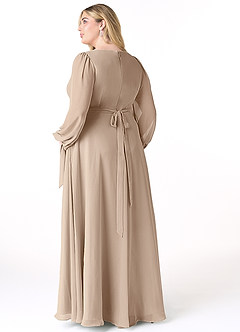 Azazie Leonia Bridesmaid Dresses Taupe A-Line Long Sleeve Chiffon Dress image9