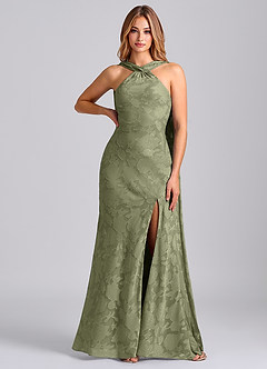 Azazie Kinsley Final Sale Pistachio Mermaid Pleated Floral Burnout Dress image1