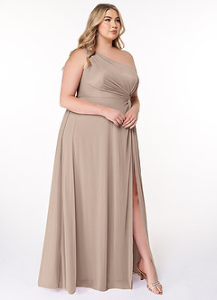 Azazie Brooke Brautjungfernkleider A-Linie One-Shoulder Gittergewebe Kleid Taupe image8
