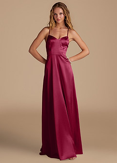 Azazie Mei Bridesmaid Dresses Burgundy A-Line Metallic Satin Dress image1