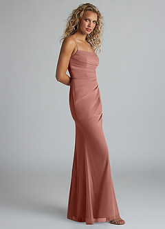 Azazie Teyana Final Sale Burgundy Sheath Square Neckline Pleated Mesh Dress image4