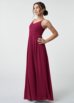Azazie Avelina Junior Burgundy A-Line Pleated Chiffon Dress image4