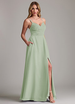 Azazie Terese Bridesmaid Dresses Dusty Sage A-Line Pleated Chiffon Dress image6