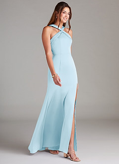 Azazie Rue Bridesmaid Dresses Sky Blue A-Line Pleated Stretch Satin Dress image4