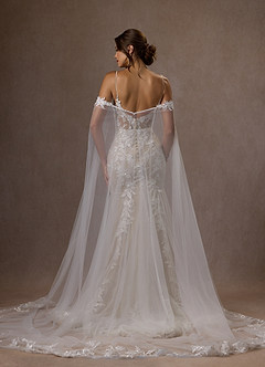 Azazie Leonie Wedding Dresses Diamond White Nude Mermaid V-Neck Sequins Tulle Dress image4