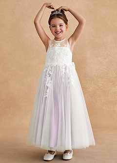 Azazie Bitsy Flower Girl Dresses Ivory Frosted Lilac A-Line Lace Tulle Dress image2