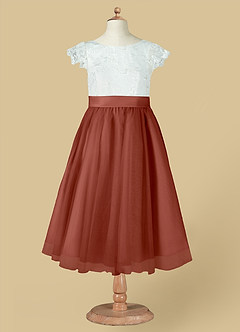 Azazie Vetty Flower Girl Dresses Ivory Auburn A-Line Lace Tulle Dress image12