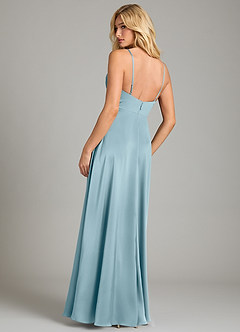 Azazie Sarella Vestidos de damas de honor Vestido de Azul Malhumorado de Satén Elástico de Corte en A con Plisado image2