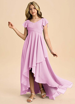 Azazie Caria Junior Robe Trapèze en Mousseline de soie Plissée Rose Bonbon image1