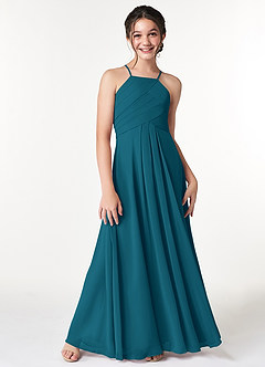 Azazie Ginger Junior Ink Blue A-Line Pleated Chiffon Dress image5