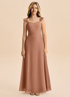 Azazie Mavie Junior Abito A-Line in Chiffon Increspato Bronzo image4