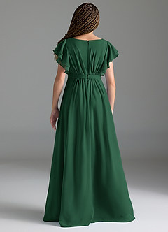 Azazie Daphne Junior Abito A-Line in Chiffon Plissettato Verde Scuro image2