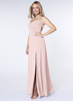 Azazie Nahrin Bridesmaid Dresses Blushing Pink A-Line V-Neck Pleated Chiffon Dress image3