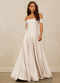 Christian Siriano Bridal for Azazie 1002 Bridesmaid Dresses White Alabaster A-Line Off the Shoulder Stretch Satin Convertible Dress image1