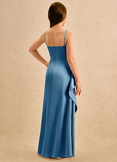 Azazie Cannoli Girls Formal Blumenmädchenkleider A-Linie Plissee Matte Satin Kleid Stahlblau image2