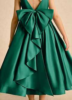 Azazie Cailee Flower Girl Dresses Emerald Ball-Gown Pleated Matte Satin Dress image7