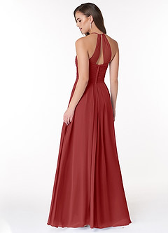 Azazie Ginger Bridesmaid Dresses Rust A-Line Halter Pleated Chiffon Dress image4