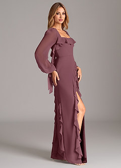 Azazie Candice Bridesmaid Dresses Sangria A-Line Long Sleeve Chiffon Dress image6