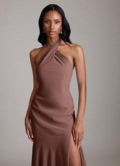 Azazie Lorena Vestidos de damas de honor Vestido de Expresado de Gasa de Corte Sirena con Plisado image5