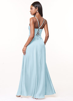 Azazie Maksim Bridesmaid Dresses Sky Blue A-Line V-Neck Stretch Satin Dress image2