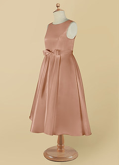 Azazie Coco Flower Girl Dresses Champagne Rose A-Line Bow Matte Satin Dress image10