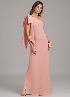 Azazie Capri 신부 들러리 드레스 A라인 한쪽 어깨 쉬폰 바닥 길이 드레스 image4