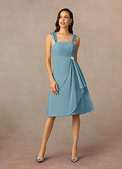 Azazie Olivia Mother of the Bride Dresses Moody Blue A-Line Square Neckline Pleated Chiffon Dress image3