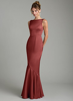 Azazie Tamera Bridesmaid Dresses Terracotta Mermaid Pleated Stretch Satin Dress image2