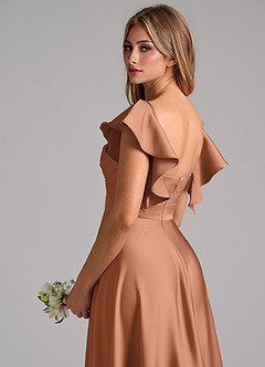 Azazie Leilani Brautjungfernkleider A-Linie Gestreift Stretch-Satin Kleid Bronzer image9