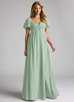 Azazie Madisynn Brautjungfernkleider für Schwangere Schleifen Chiffon Bodenlänge Kleid image1
