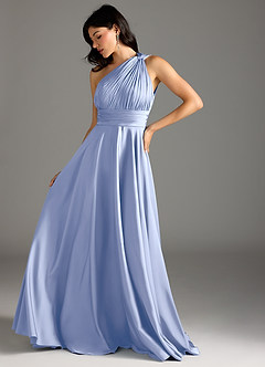 Azazie Charlize Bridesmaid Dresses Ice A-Line One Shoulder Stretch Satin Dress image5