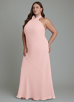 Azazie Velli Robes de demoiselle d'honneur Robe Sirène en Mousseline de soie Col haut Rose Poudré image12