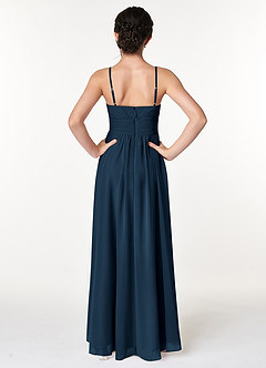 Azazie Catalina Junior Dark Navy A-Line Ruched Chiffon Dress image2