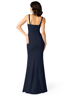 Azazie Gianetta Vestidos de damas de honor Vestido de Azul Marino Oscuro de Crepé elástico de Corte Sirena con Corte Lateral image2