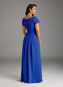 Azazie Dunja Mother of the Bride Dresses Royal Blue A-Line V-Neck Lace Chiffon Dress image4
